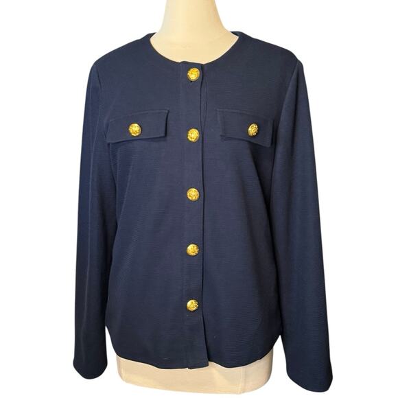 41 HAWTHORN Lady Jacket Navy Blue Gold Buttons XL Old Money Quiet Luxury - Picture 1 of 8